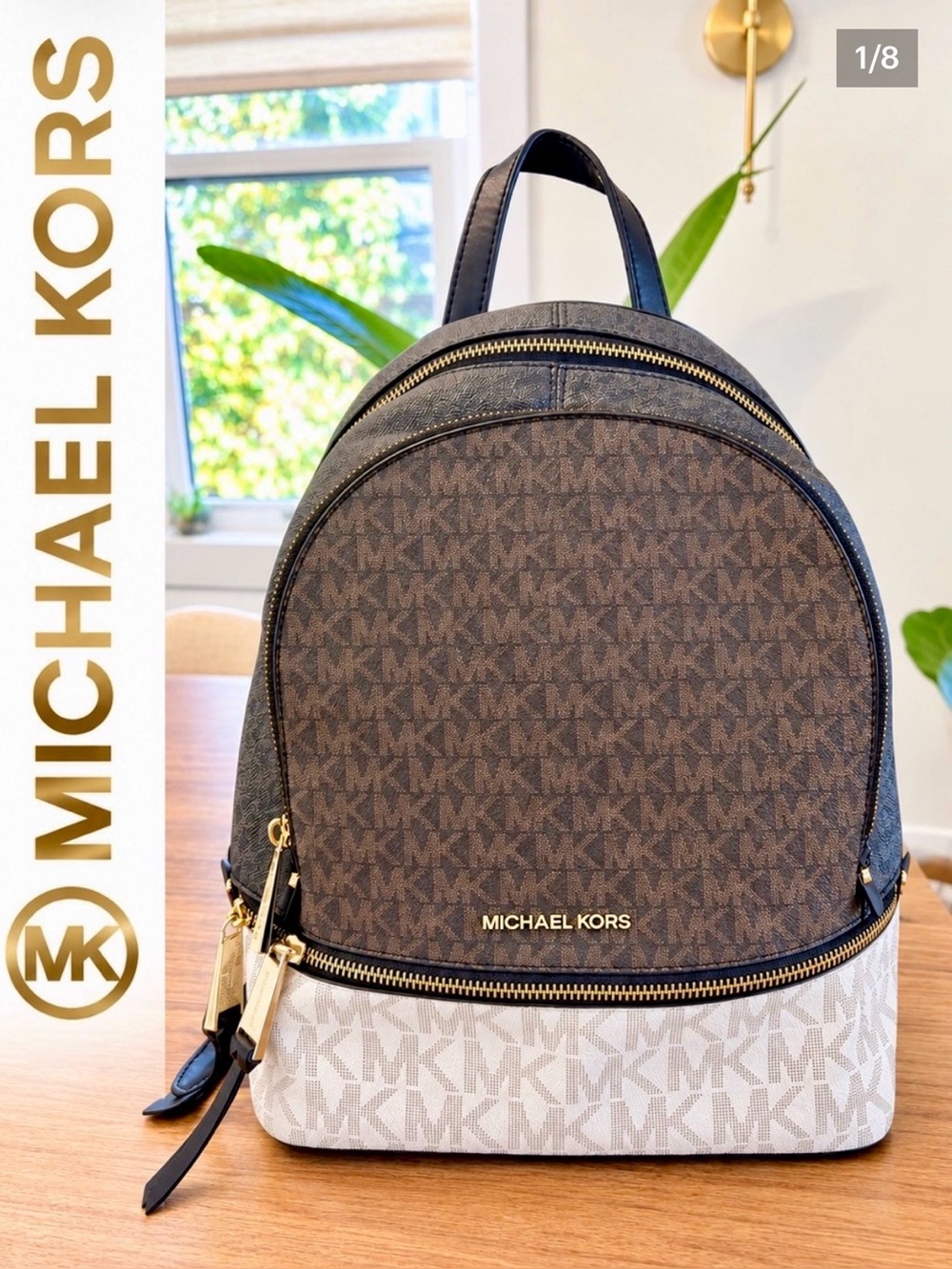 MICHAEL KORS Rhea Zip Medium Backpack - Brown, Black & Cream
